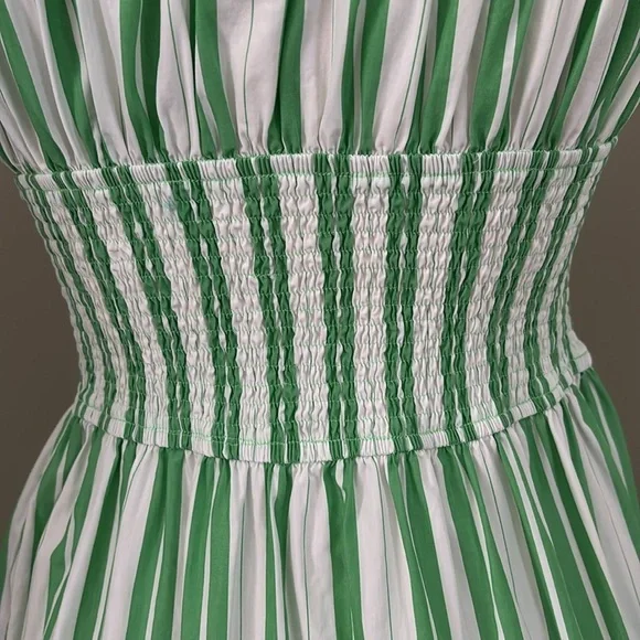 eShakti Wayward Fancies Off-theshoulder Stripe Cotton Poplin Smocked Waist Dress - Picture 6 of 11